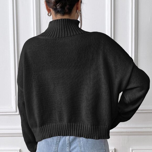 WHITE BOW KNOT XL LONG SLEEVE BLACK CASUAL TURTLENECK SWEATER - Picture 3 of 4